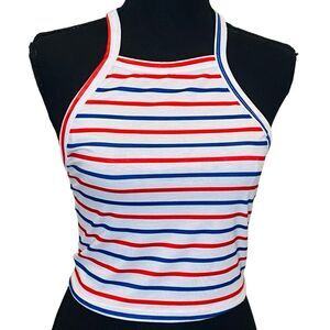 NWT Shein Striped Cotton Blend Open Back Halter Crop Top Multicolor Small